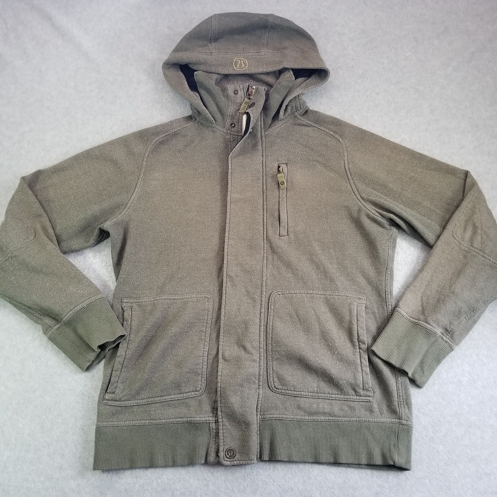 Lululemon Hoodie Mens Extra Large Green Full Zip Snap Button Fleece Jacket Warm